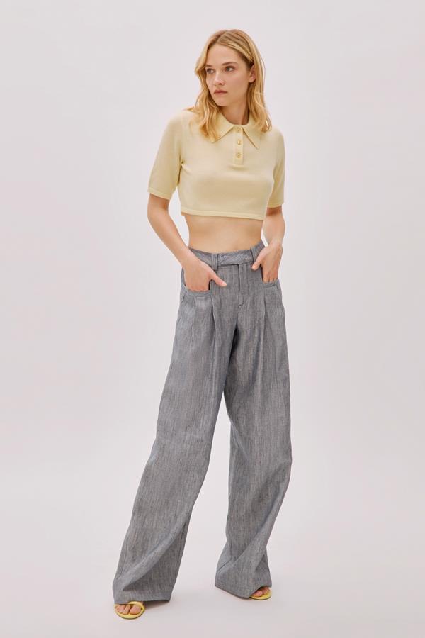 Candice Blue Linen-Blend Striped Pants